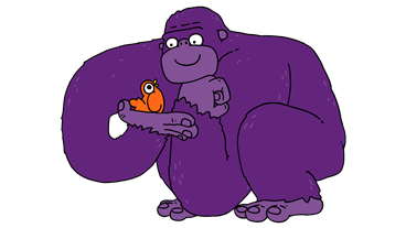 Illustration of a bird talking to a gorilla