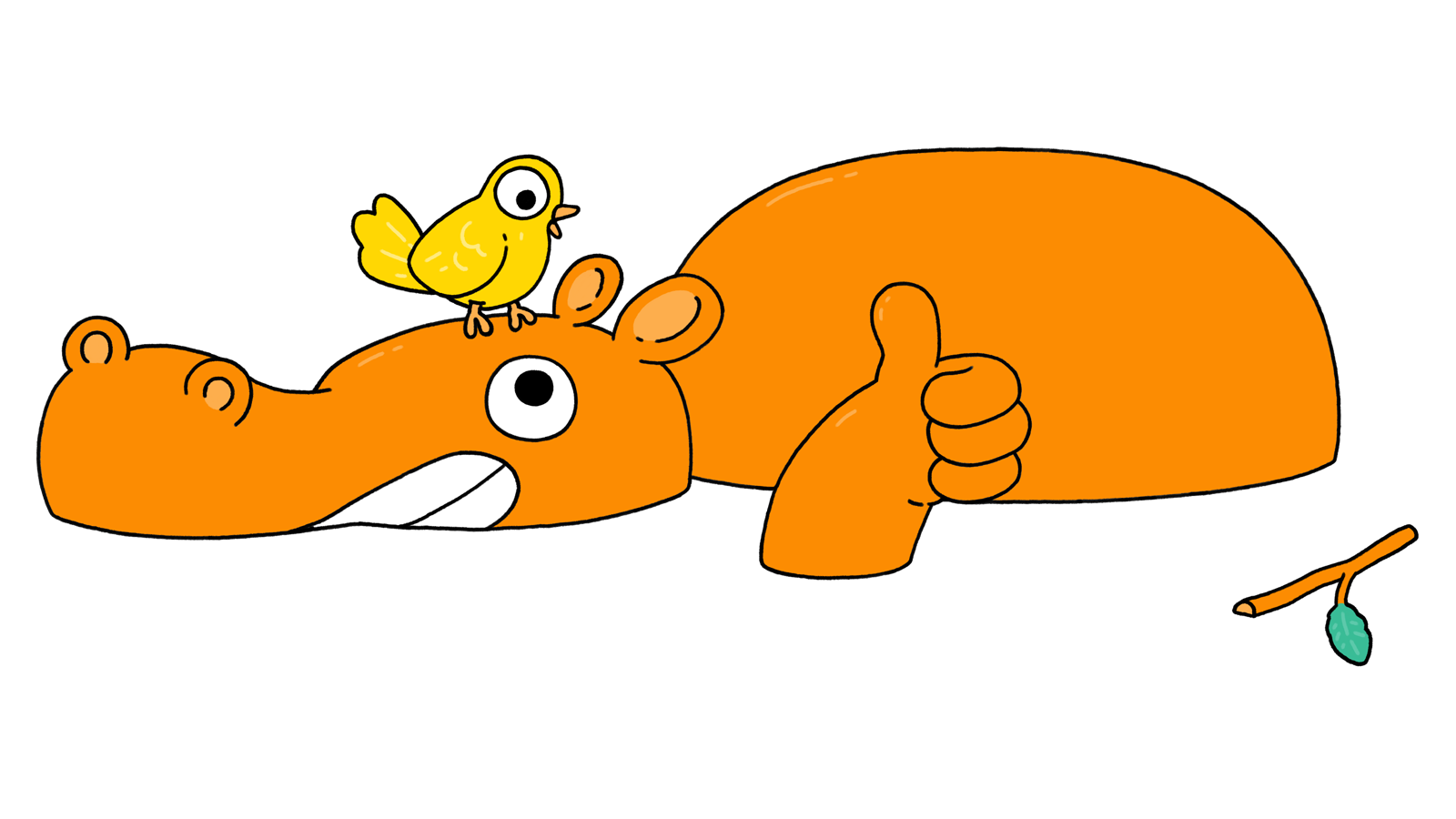 Illustration of a bird talking to a hippo