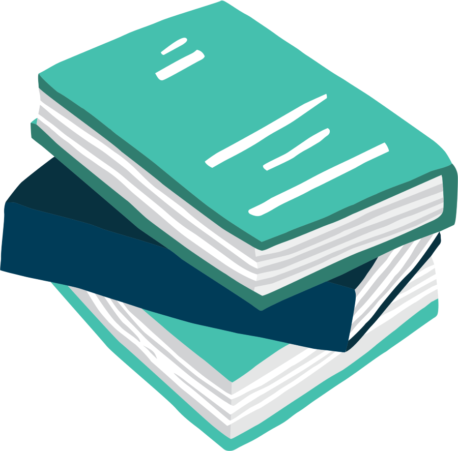 Illustration of a pile of books.