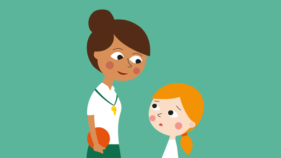 Illustration of a child asking an adult for help