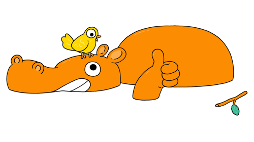 Illustration of a bird talking to a hippo