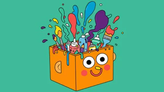 Illustration of an Art Box with different coloured paints inside