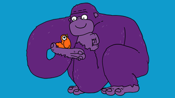 A bird talking to a gorilla