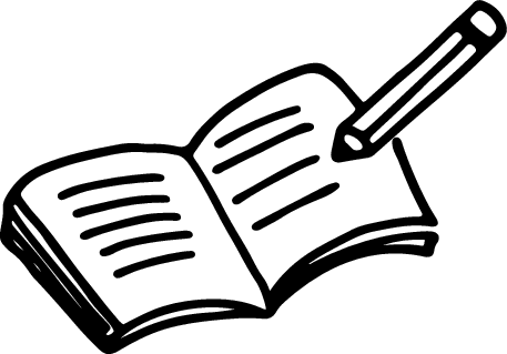 Illustration of a pencil writing in a book.