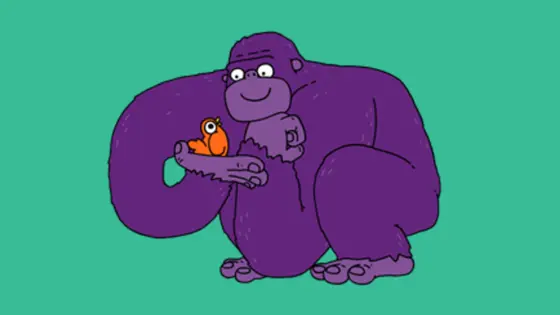 Illustration of a bird talking to a gorilla
