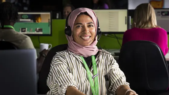 A Childline counsellor smiling