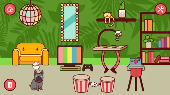 An animation of a colourful room.