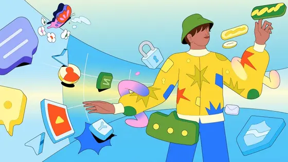 Illustration of a young person in social media