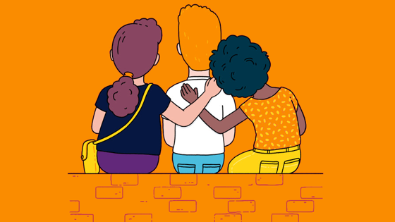 Animation of people on a wall